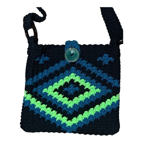 Vintage Handbags - Vintage Macrame cross body purse bag satchel RETRO BOHO 70's